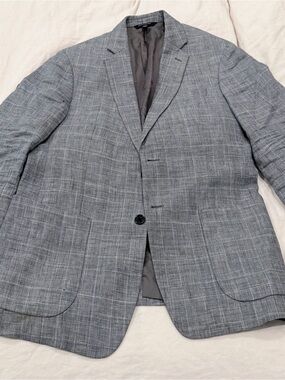 Banana Republic Heritage Linen Gray Plaid Sport Coat - 40 Regular